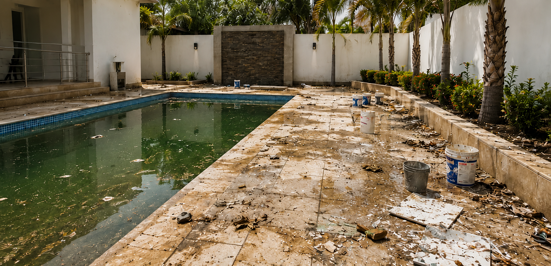 Piscine et terrasse avant nettoyage MIDAF CLEAN
