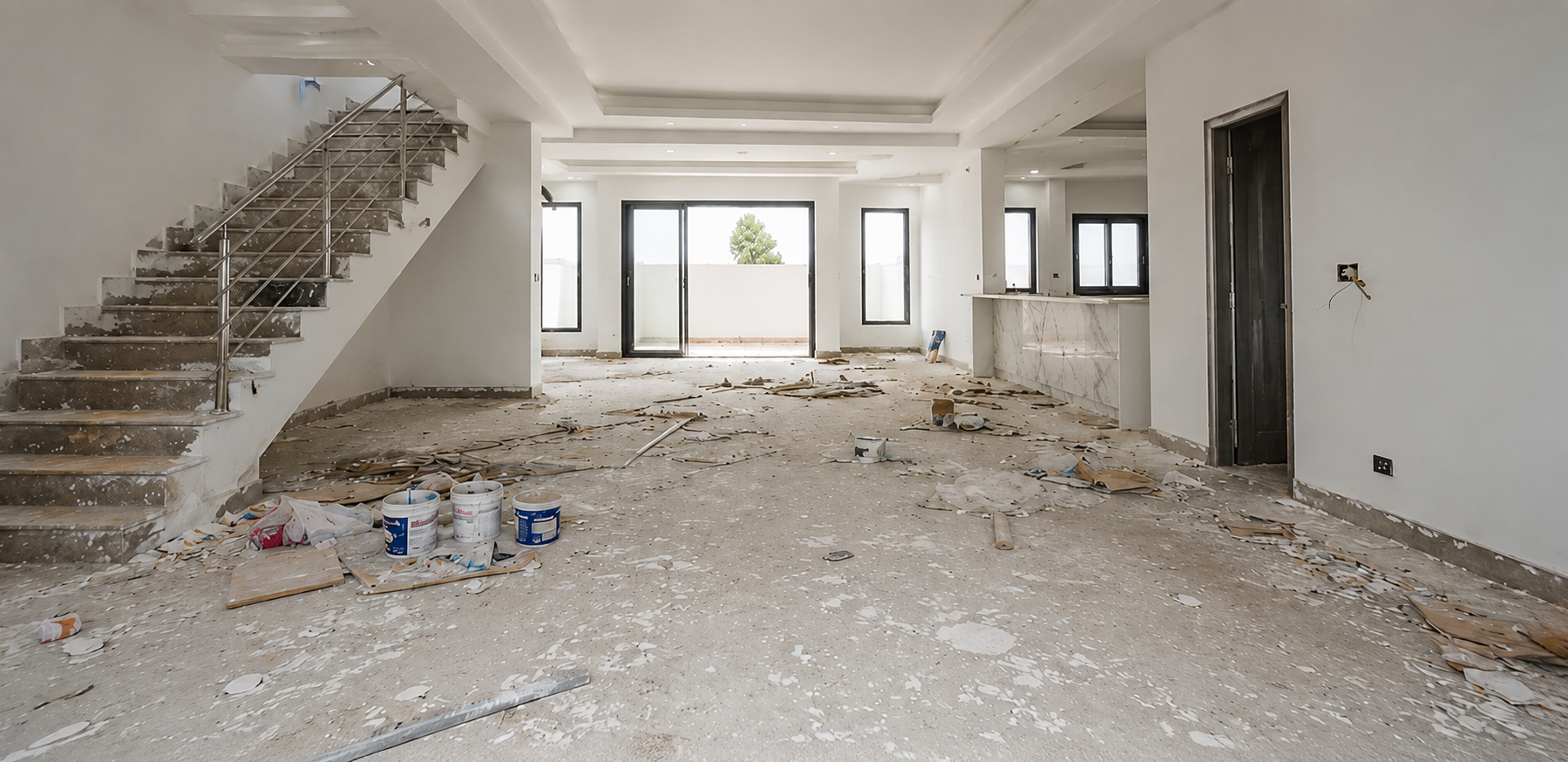 Salon avant nettoyage fin de chantier MIDAF CLEAN